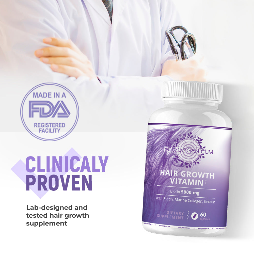 Hair Growth Vitamins with Biotin, Marine Collagen, Keratin. Supplement for Women & Men