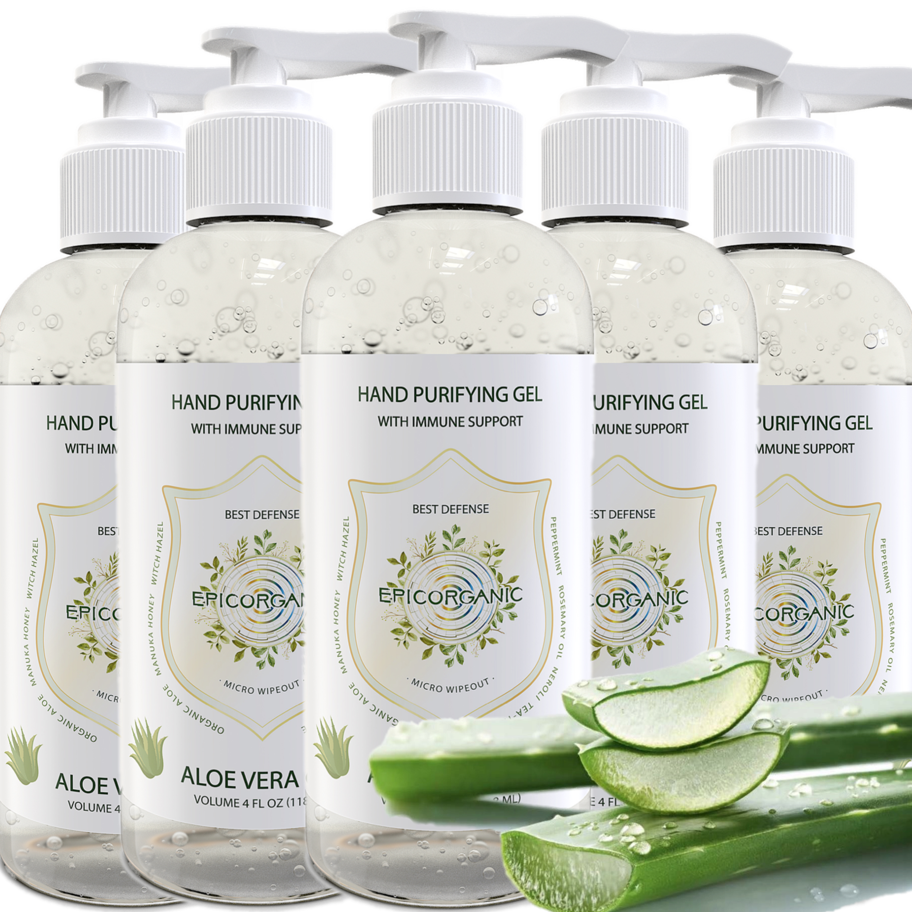 Aloe Vera Gel - Hand Purifying Gel with Immune Support (4 oz) 5 pack