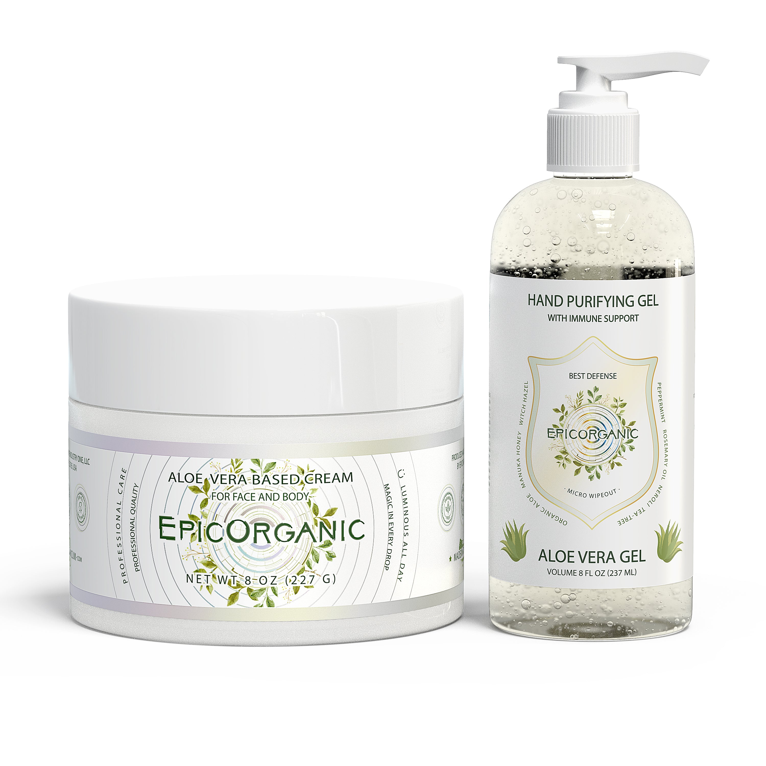 Aloe Vera Set #1 - Aloe Vera Gel (8 oz) and Aloe Vera Based Moisturizer Cream (8 oz)