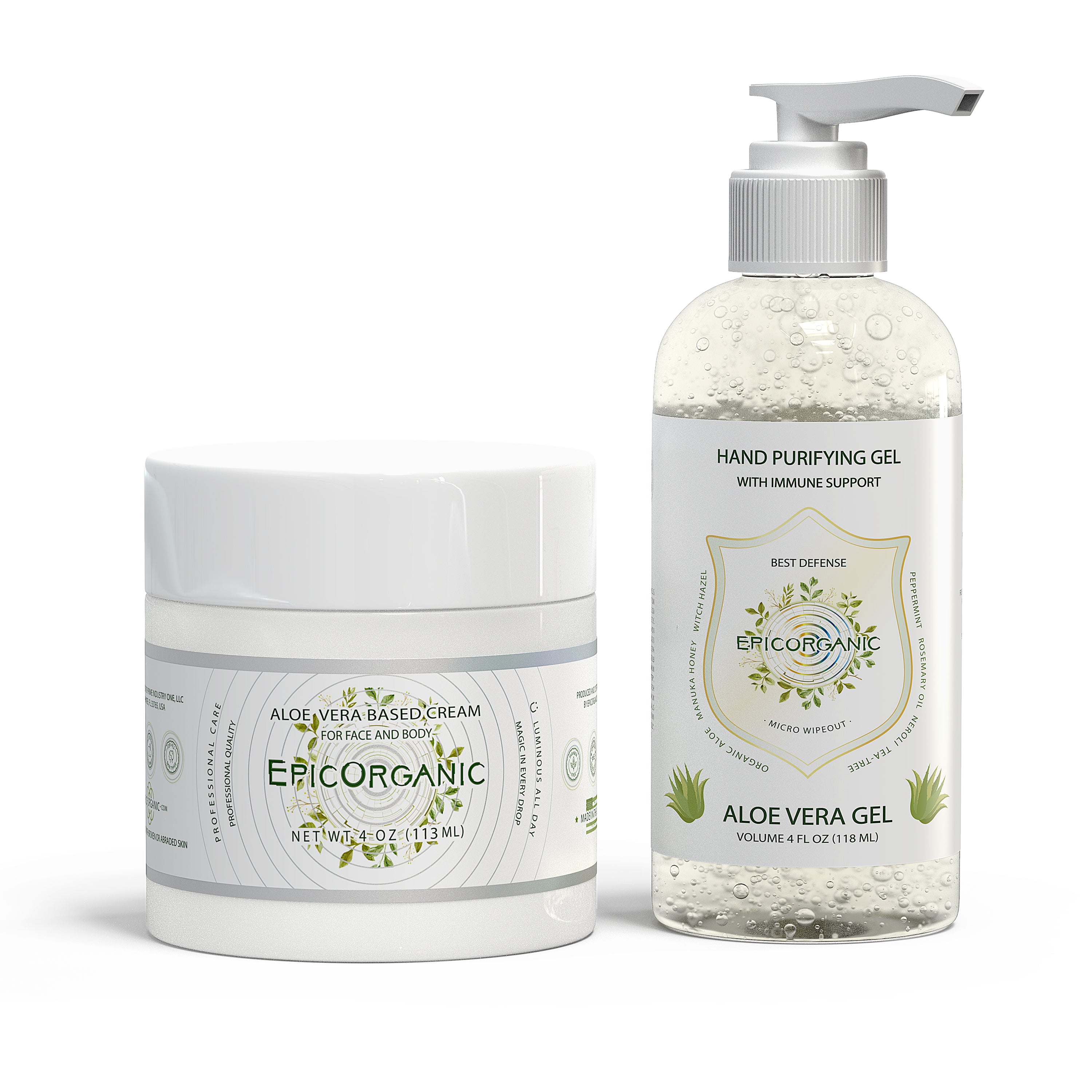 Aloe Vera Set #2 - Aloe Vera Gel (4 oz) and Aloe Vera Based Moisturizer Cream (4 oz)
